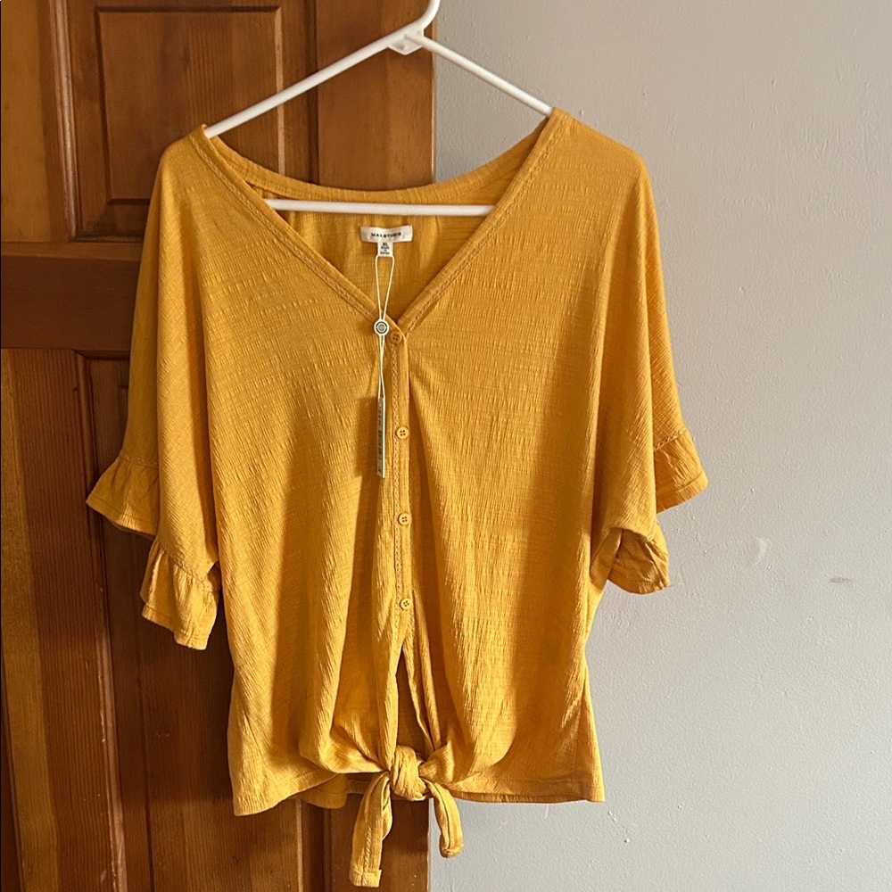 Max Studio Mustard Button-Front Blouse